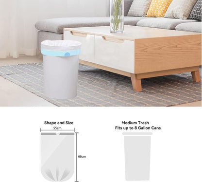 6 Gallon Trash Bags Drawstring, Pack of 35, Garbage Bags, 55x66cm, 9.5g/pcs, Unscented, White