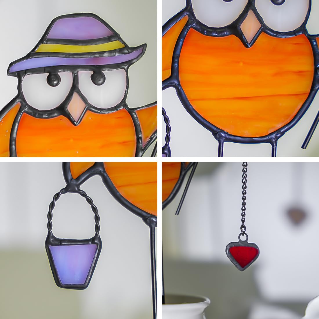 Owl Decor Stained Glass Suncatcher for Window Hanging,Owl Gifts for Men Women Stained Glass Bird
