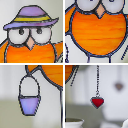 Owl Decor Stained Glass Suncatcher for Window Hanging,Owl Gifts for Men Women Stained Glass Bird