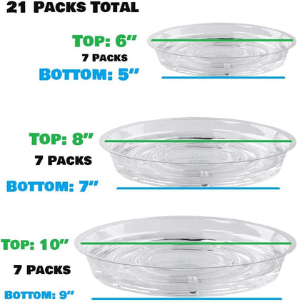 21 Pack Clear Plastic Plant Saucer Drip Trays (6 inch /8 inch /10 inch) Plant Plate Dish for Indoor