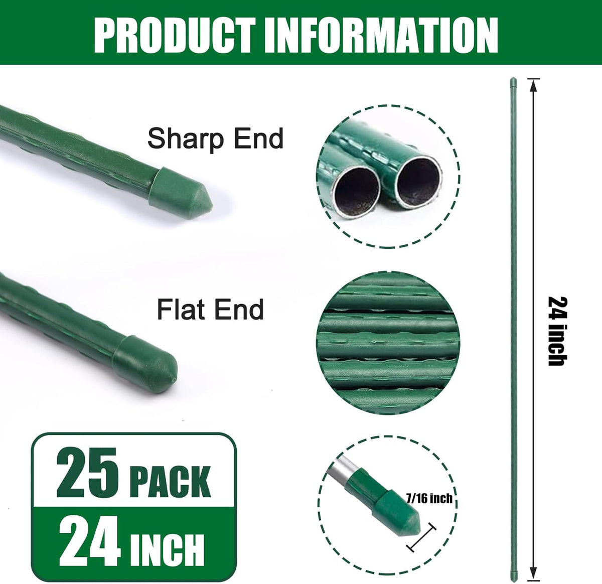 Garden Stakes 24 Inches Steel Plant Stakes Tomato Stakes 2ft Pack of 25