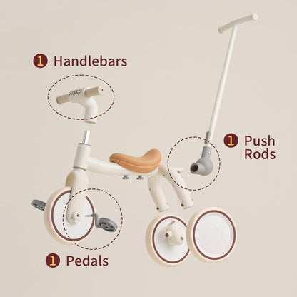 4-in-1 Toddler Tricycle with Adjustable Push Handle for 1-4 Year Old,Birthday Gift and Toy for Boys