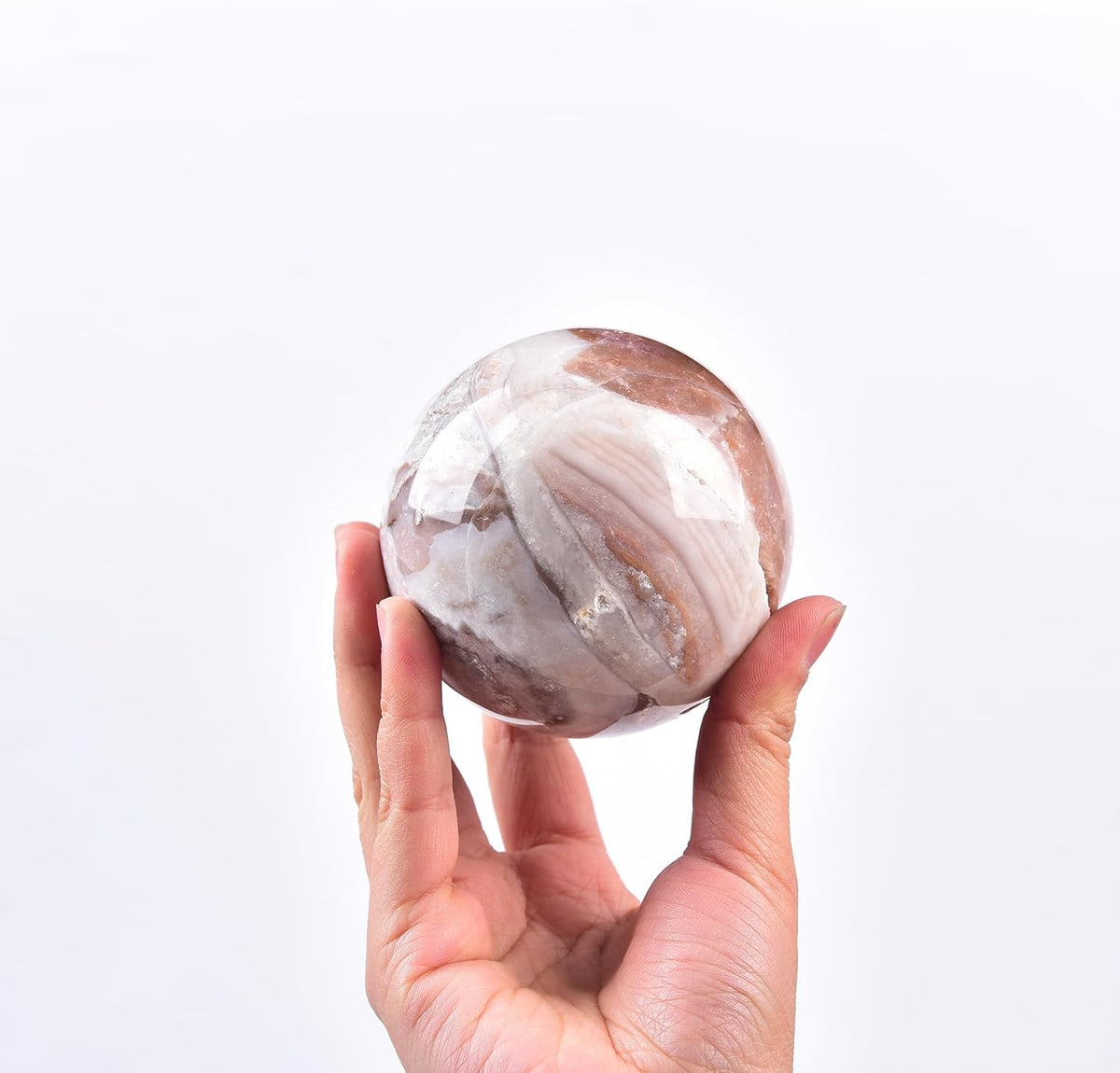 JIC Gem Large Pink Crystal Sphere with Stand Agate Crystal Ball Gemstone Decorative Ball for Home