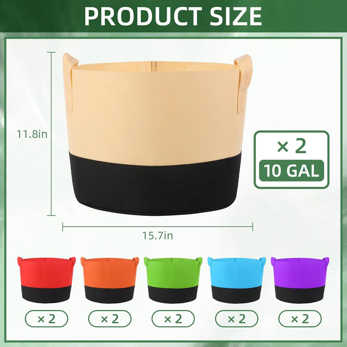 12 Pack Multicolor 10 Gallon Grow Bags - Fabric Plant Pots with Handles for Outdoor Garden and
