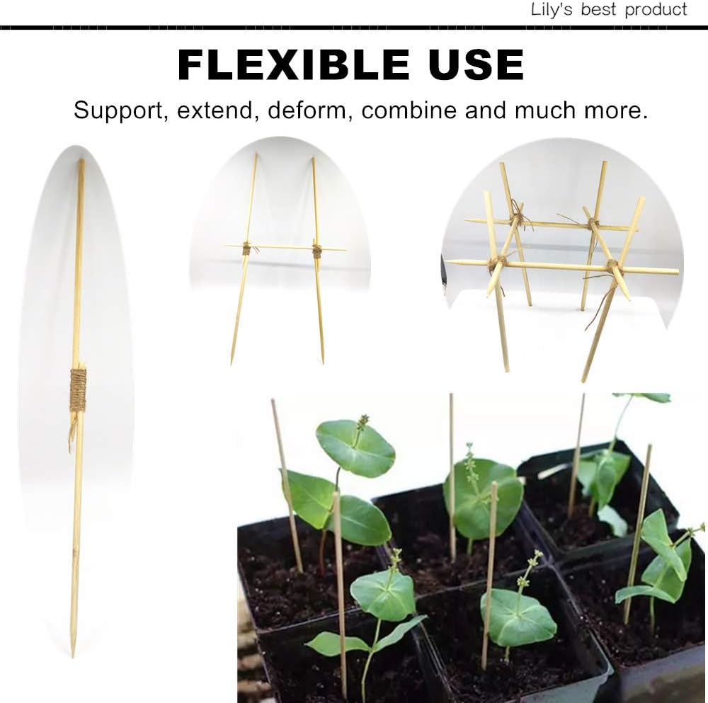 HOPELF 50 Pack 16" Bamboo Plant Stakes for Wood Garden Sticks，Wooden Indoor Gardening Floral Potted