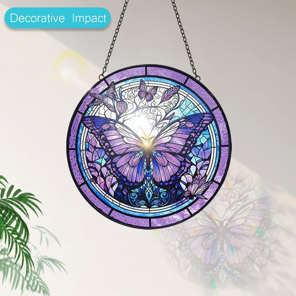 Butterfly Suncatcher Stained Glass Window Hanging - 8” Handmade Stained Glass Suncatchers for
