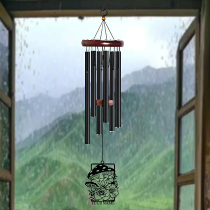 Personalized Customize Name Fantasy Mushroom Wonderland Wind Chime, Metal Iron 37 Inch Outdoor