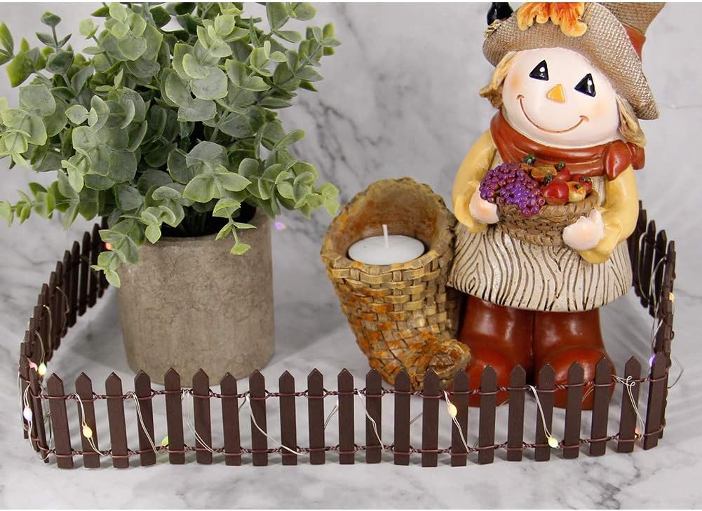 Miniature Fairy Garden Fence, DIY Wood Picket Fence Mini Ornament for Dollhouse (Brown)