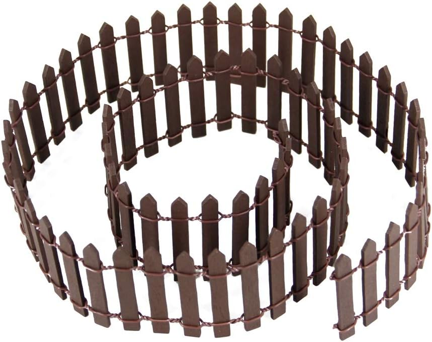 Miniature Fairy Garden Fence, DIY Wood Picket Fence Mini Ornament for Dollhouse (Brown)