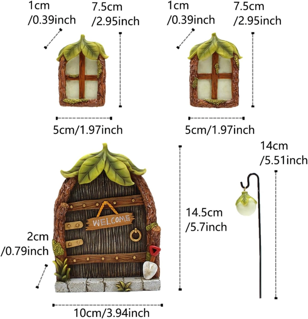 Fairy Door and Windows Garden Kit Accessories Outdoor, Glow in Dark Gnome House for Tree, Lawn Yard