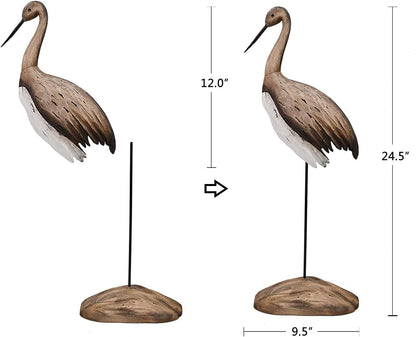Morning View Wooden Crane Decor Wood Sea Birds Statue Bird Figurines Seabird Statue Standing Cranes