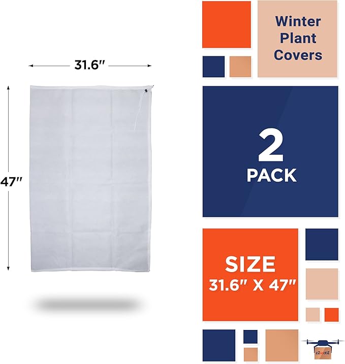 EZGOODZ White Winter Plant Covers Freeze Protection, 31.6 x 47 Inch. Pack of 2 Plant Winter Cover