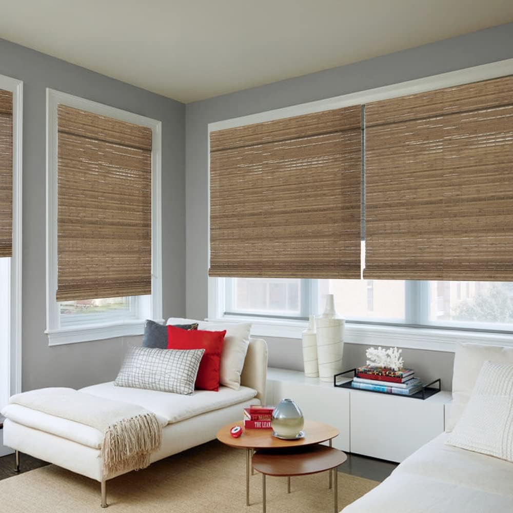 LETAU Cordless Wood Window Roller Shades, Bamboo Light Filtering Window Blinds for Indoor Home