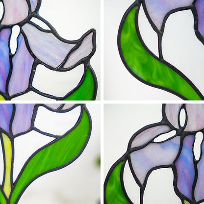 Iris Flower Stained Glass Window Hangings,Iris Flower Gifts for Women,Artificial Flowers Stained