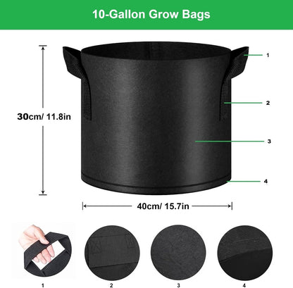 10-Gallon 10 Pack Grow Bags,Thickened Aeration Fabric Growing Pots Planters with Handles for