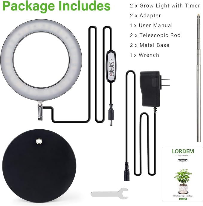 LORDEM Grow Light, LED Plant Light for Indoor Plants Growing, Full Spectrum Desk Growth Lamp with