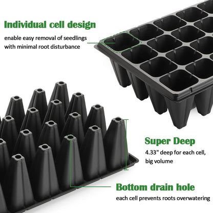 10 Pack 32 Cell Seed Starter Trays - Extra Deep 4.33" Plastic Nursery Trays, 20" x 10"，Fits