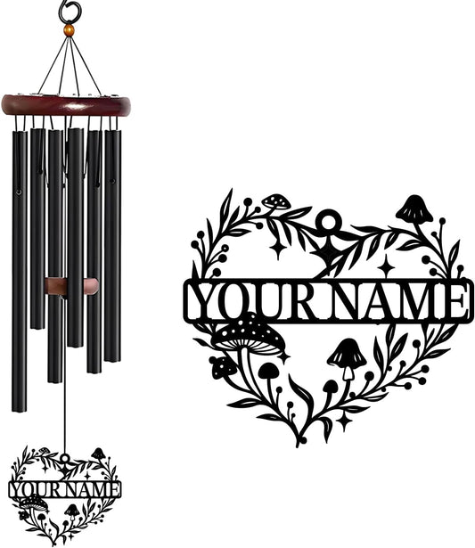 Personalized Customize Name Fantasy Mushroom Wonderland Wind Chime, Metal Iron 37 Inch Outdoor