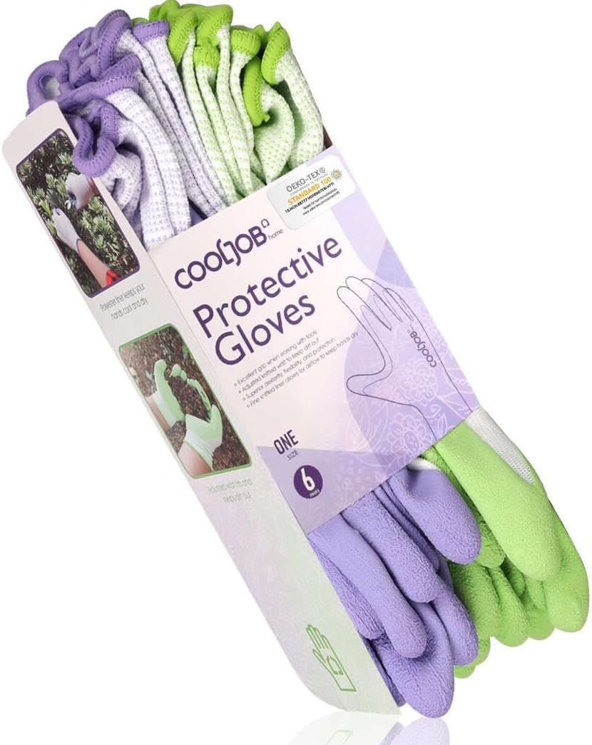 COOLJOB 6 Pairs Gardening Gloves for Women Ladies, Breathable Rubber Coated for Yard Garden
