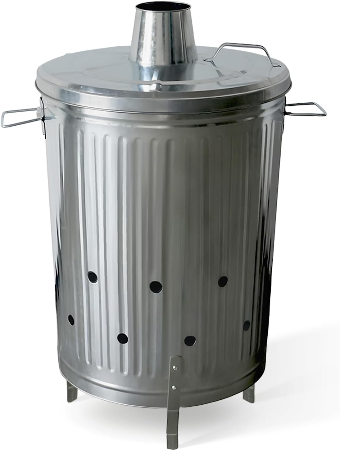 Plexon Metal Compost Bin Outdoor Burn Bin - Galvanized Trash Can with Lid Chimney and Vent Holes