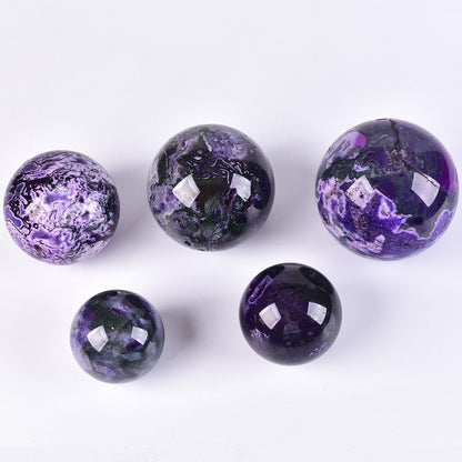 JIC Gem 3.1-3.5 inch(80-90mm) Large Purple Moss Agate Crystal Sphere Quartz Crystal Ball with Stand
