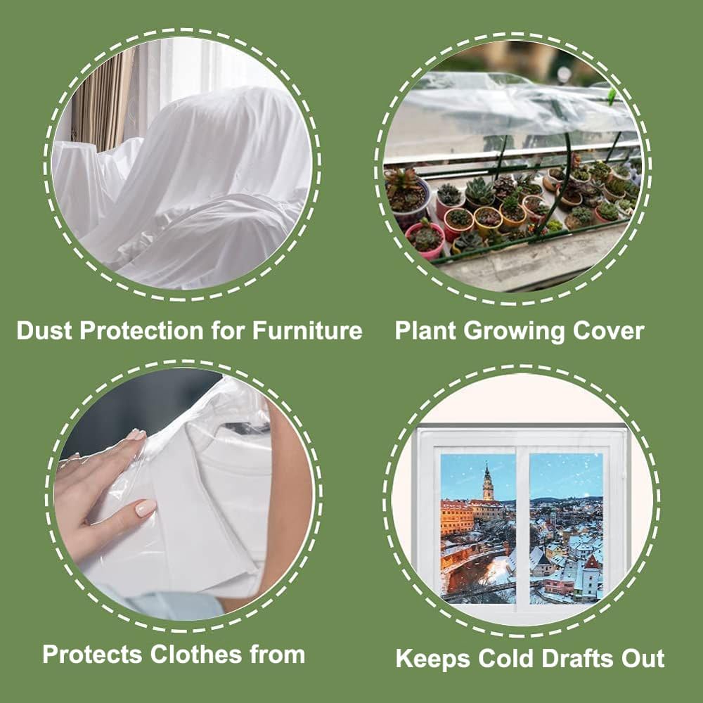 Plastic Sheeting, 4 Mil Thick Clear Polyethylene Film, Waterproof Multipurpose Tarp, Cuttable