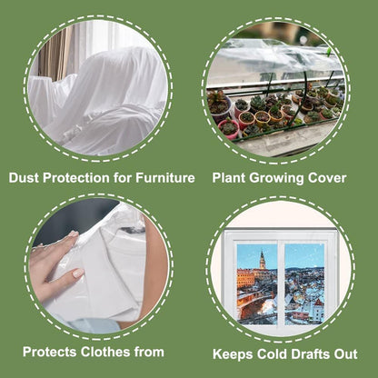 Plastic Sheeting, 4 Mil Thick Clear Polyethylene Film, Waterproof Multipurpose Tarp, Cuttable