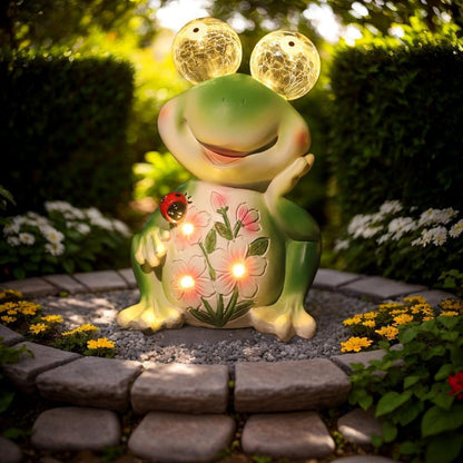 ASTRAEUS Solar Frog Statue Garden Light Figurine Outdoor Decor with 5 LED Lights Lawn Decor Statue