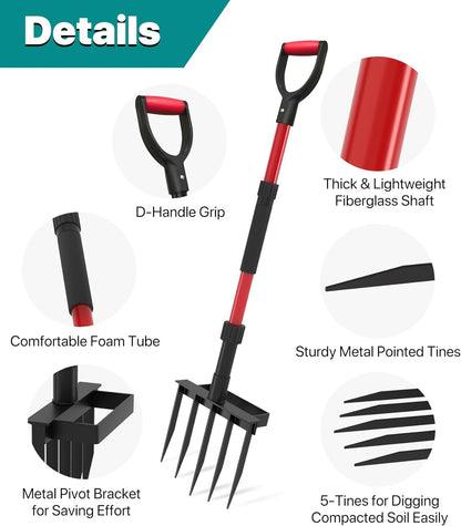 Pitch Fork for Garden, 5-Tine Heavy Duty Pitchfork for Loosening Soil, 41 Inch Gardening Fork for