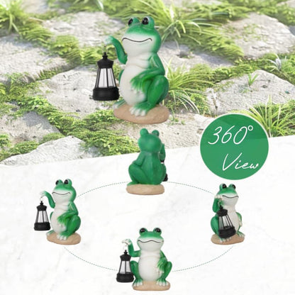 Frog Garden Statues with Solar Lantern, Outdoor Figurine Resin Sculpture Hanging Solar Power Lights