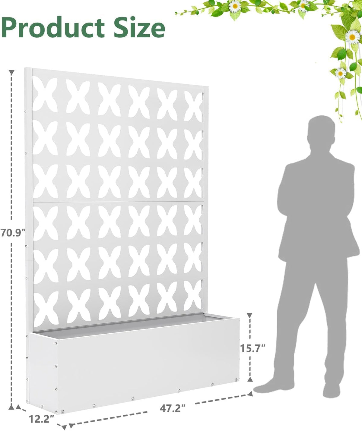 Metal Planter Box with Trellis,70.9"x47.2"x15.7" Raised Garden Bed with Drainage Holes, Privacy