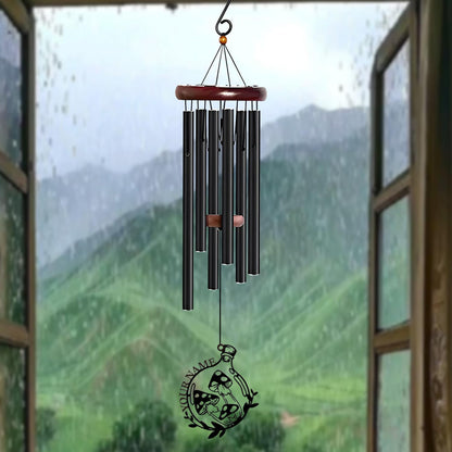 Personalized Customize Name Fantasy Mushroom Wonderland Wind Chime, Metal Iron 37 Inch Outdoor