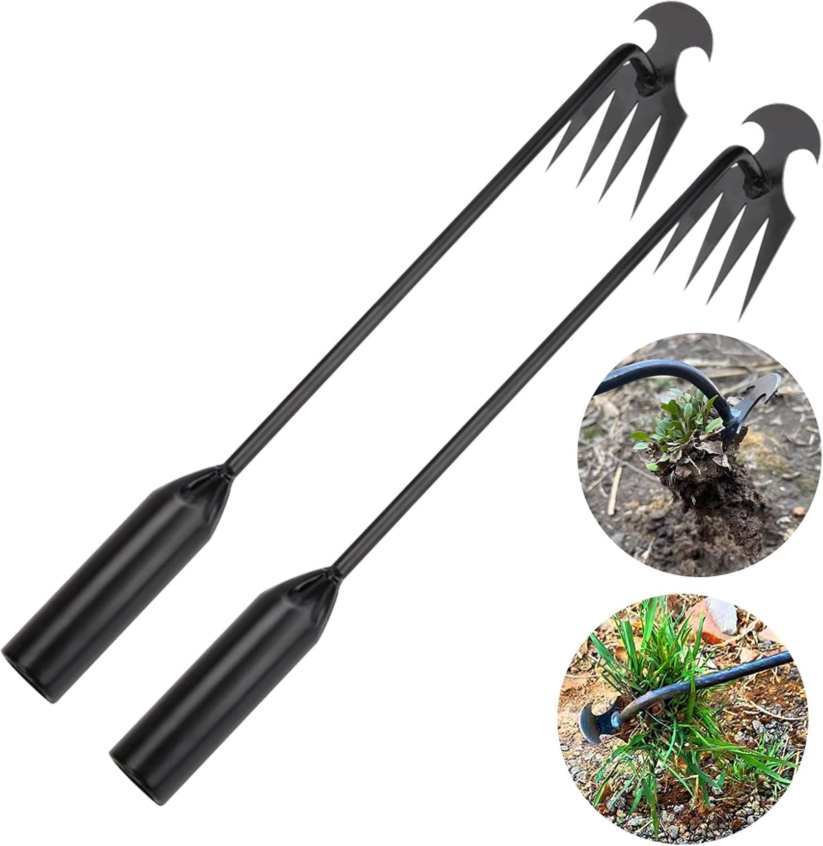 WMM Weed Puller Tool Gardening Tools Set of 2 Uprooting Weed Pulling Tool, 4 Teeth Manganese Steel