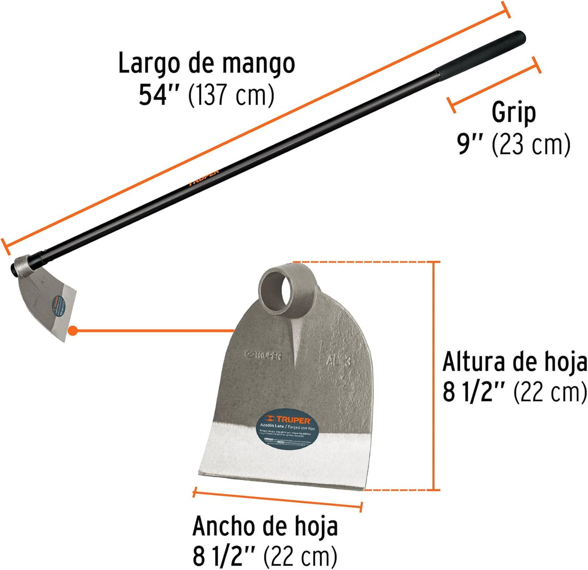 Truper 10621 Forged Garden Hoe - 2 Lb High Carbon Steel One-Piece Forged Head, 54-Inch Handle Round