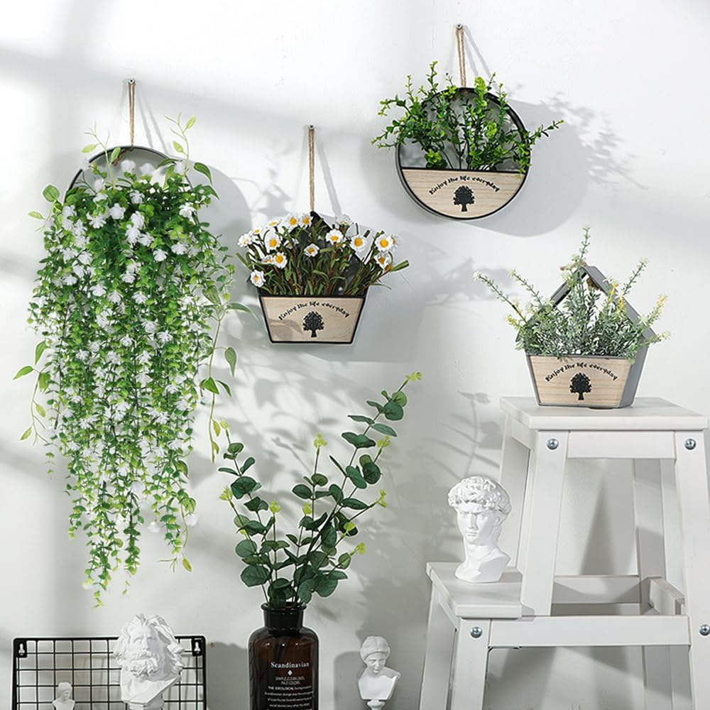 WEISPARK Artificial Hanging Flowers, 9pcs Fake Eucalyptus Vine Faux Flower Greenery Garland Plastic