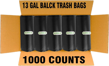 13 Gallon Trash Bags, 1000 Count Bulk Value Pack, Black Tall Kitchen Garbage bags, Multi-purpose