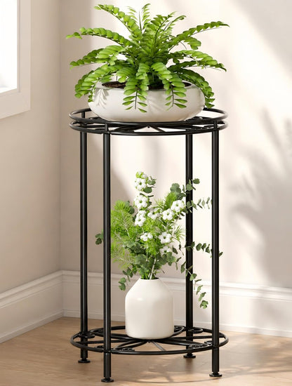 Josmimic Plant Stand 2-Tier 10.2in Width 16.4in Tall Flower Pot Rack Small Plant Table Metal For