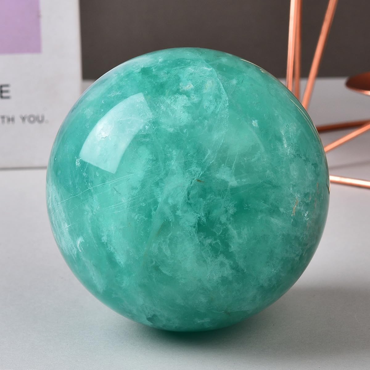 Large Green Fluorite Crystal Ball with Stand Natural Crystals Sphere Gemstone Ball Meditation