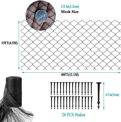 Koi Pond Netting for Leaves 15x40 Ft, 1/2 in Strong Woven Fine Mesh Pond Leaf Net Cover, Protecting