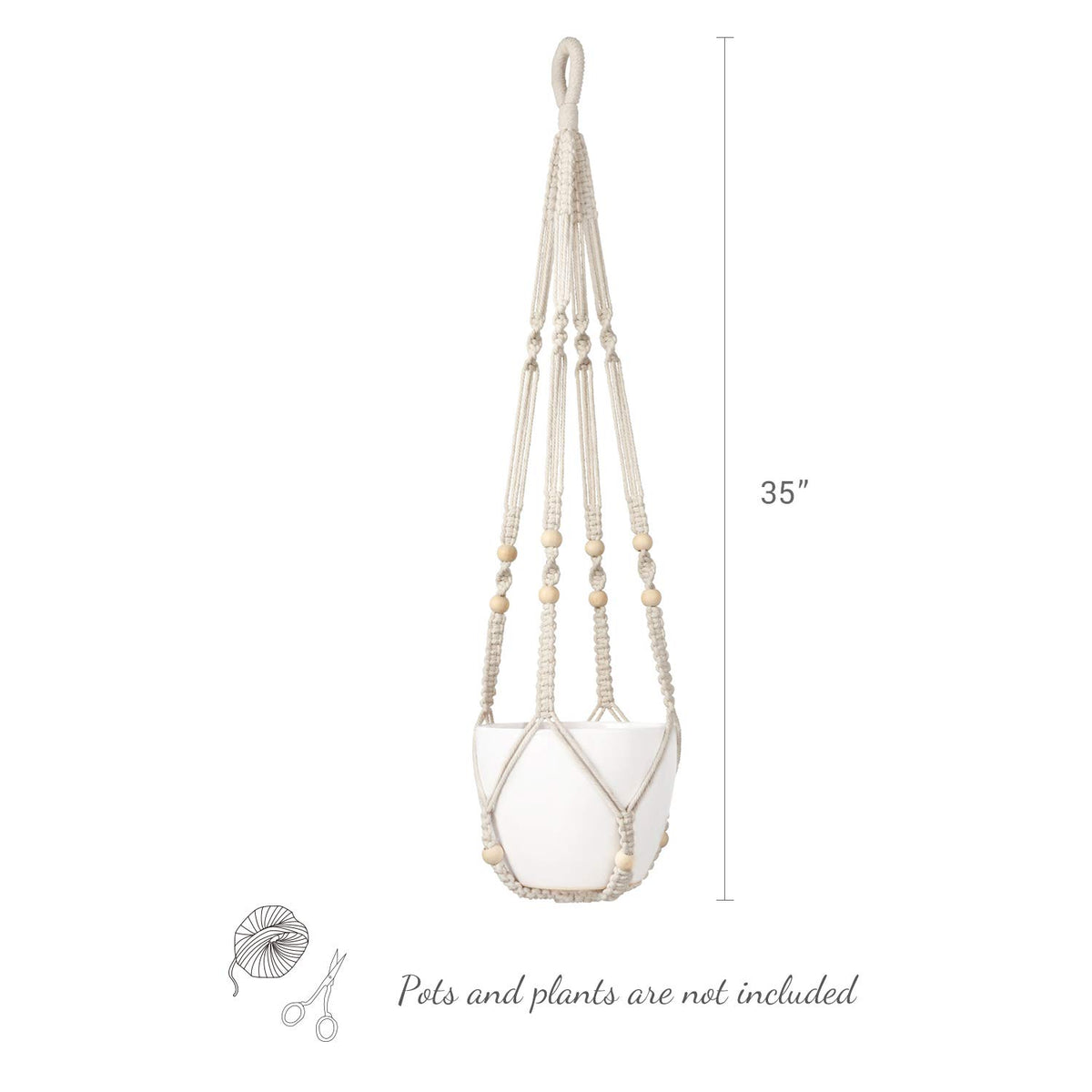 Mkono Macrame Plant Hanger Indoor 35 Inch Hanging Planter Basket Ivory 2Pcs