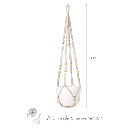 Mkono Macrame Plant Hanger Indoor 35 Inch Hanging Planter Basket Ivory 2Pcs