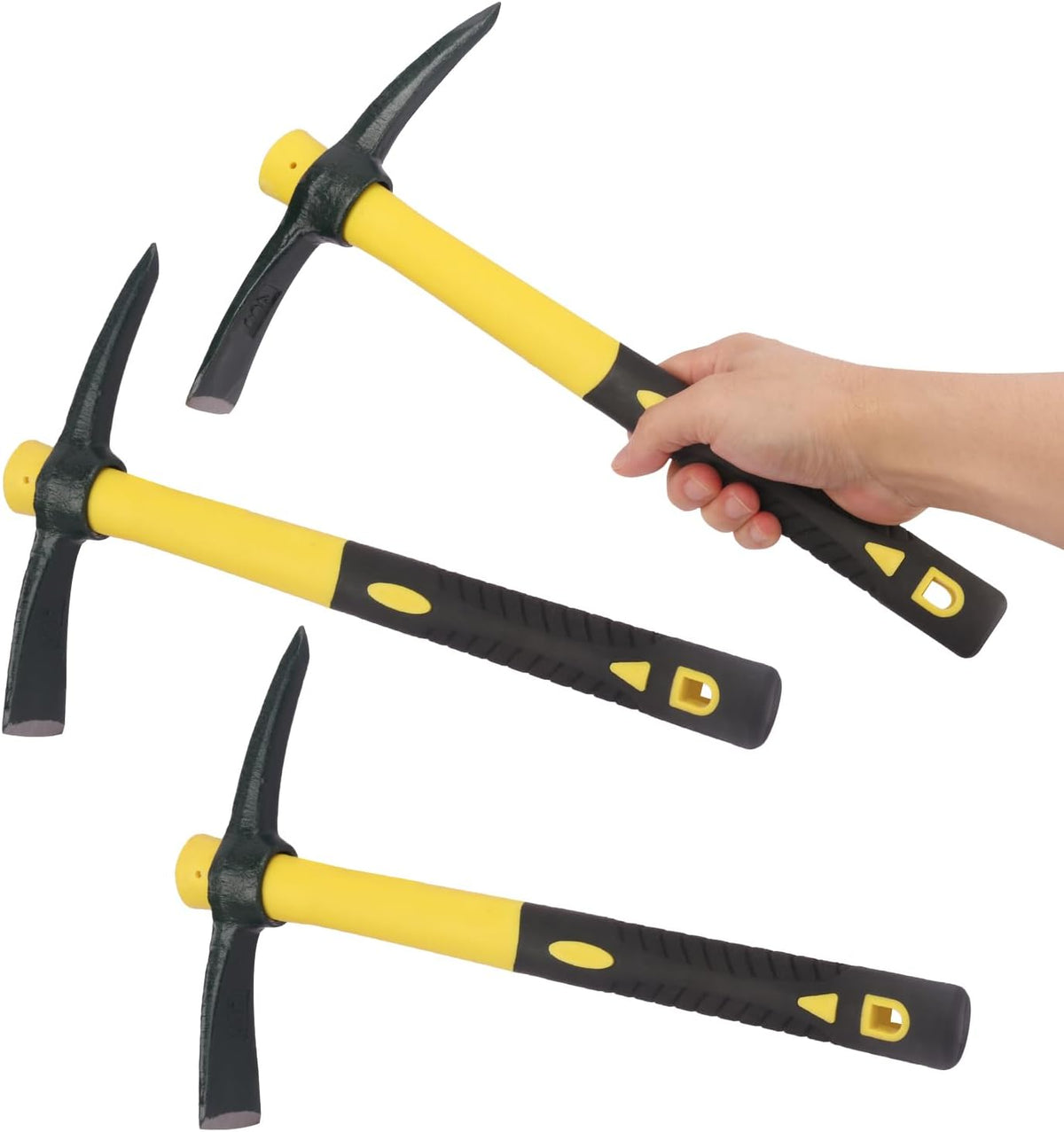 3 Packs 15 Inch Garden Pick Axes with Fiberglass Handle，Hand Pickaxe, Cast Steel of Pick Axes Head