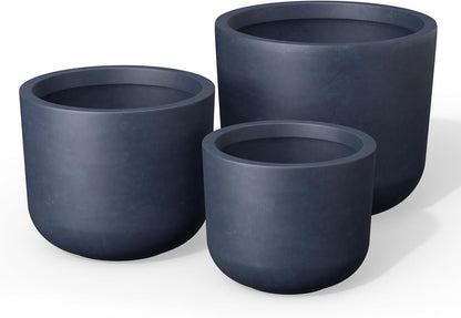 Kante 13",11",9" Dia Round Concrete Large Plant Pots Outdoor Indoor Planters Bowl with Drainage