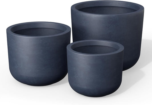 Kante 13",11",9" Dia Round Concrete Large Plant Pots Outdoor Indoor Planters Bowl with Drainage