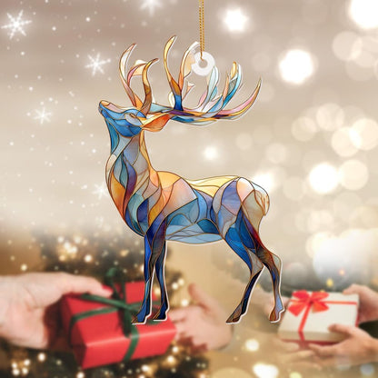 Stained Glass Deer Christmas Ornament 2025 – Reindeer Tree Decoration, Acrylic Suncatcher Window