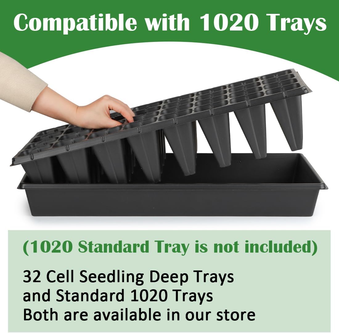 10 Pack 32 Cell Seed Starter Trays - Extra Deep 4.33" Plastic Nursery Trays, 20" x 10"，Fits