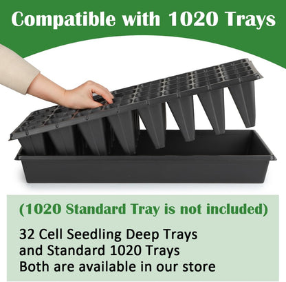 10 Pack 32 Cell Seed Starter Trays - Extra Deep 4.33" Plastic Nursery Trays, 20" x 10"，Fits