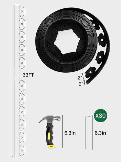 GROWNEER 33FT Landscape Edging Flexible 2 inch Tall Garden Border with 30pcs Galvanized Steel