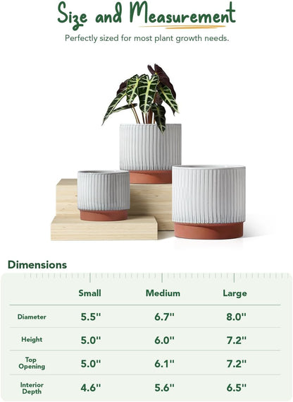 LE TAUCI Ceramic Pots for Plants, 8+6.7+5.5 Inch Plant Pots Indoor, Flower Pot with Drainage Holes