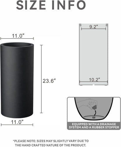 Kante 23.6 Inch Tall Cylindrical Planter, Large Round Plant Pots with Drainage Hole, Made with
